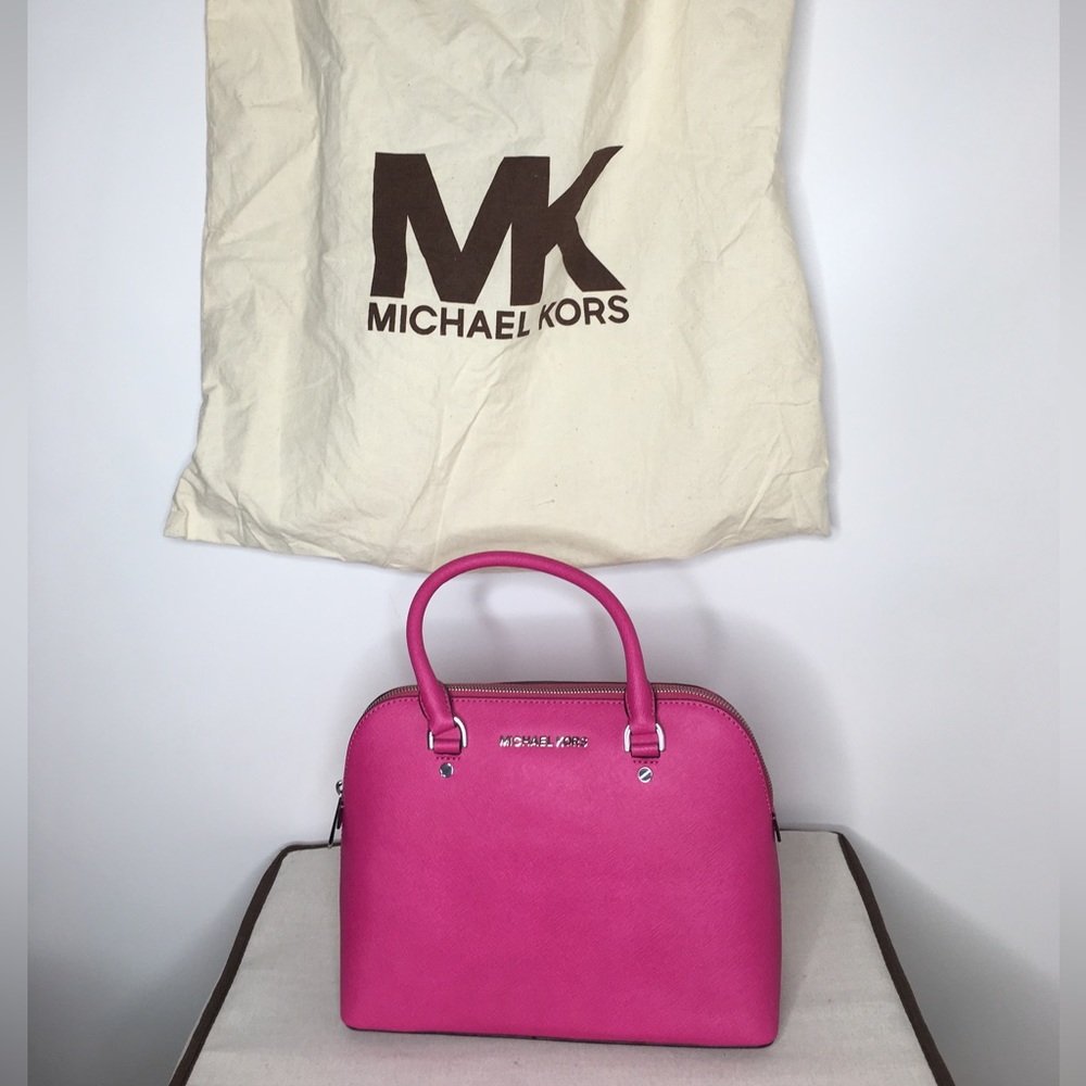 Michael Kors Raspberry Leather Medium Dome Satchel Hand Bag | Style: 30S5SCPS21